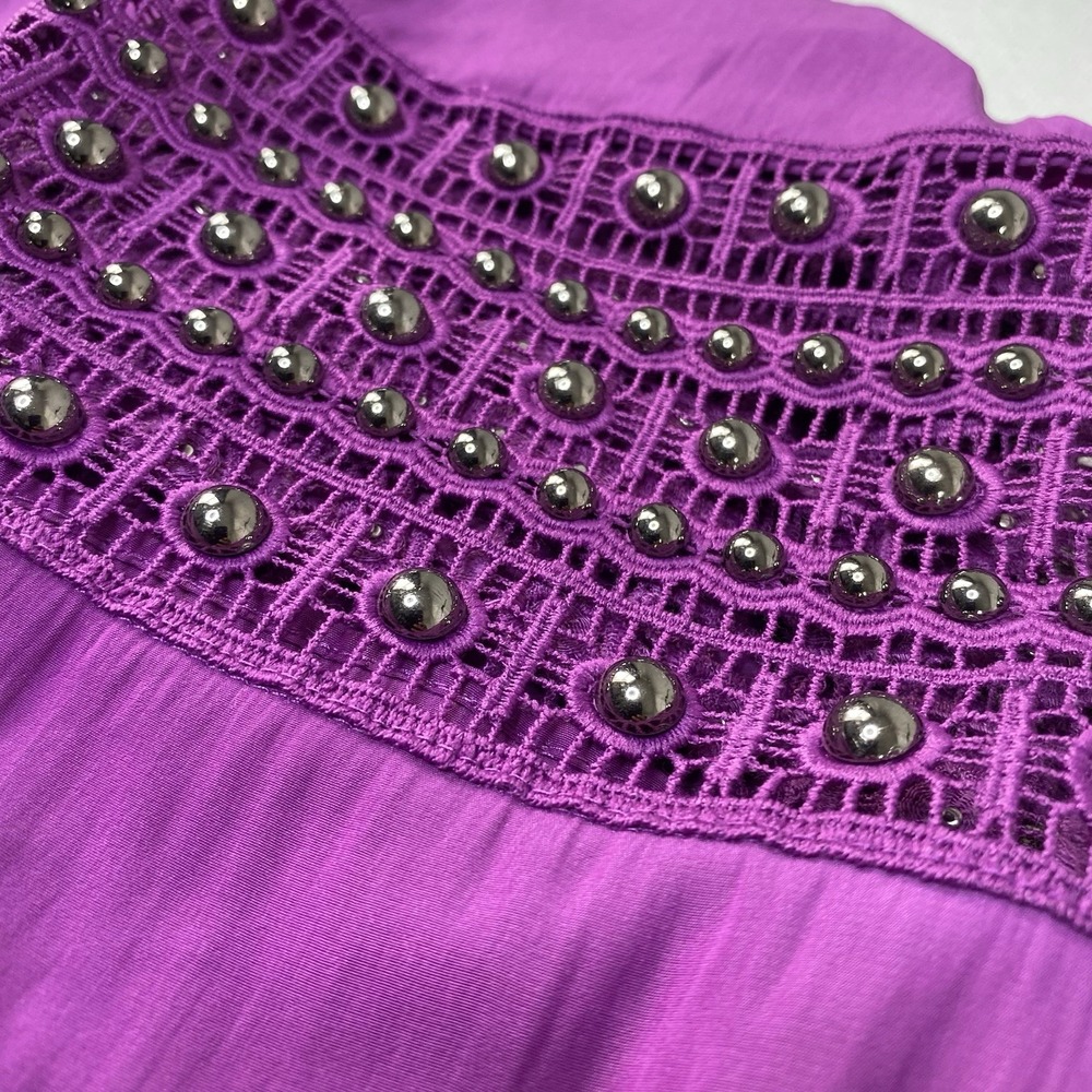 Chico's‎ Blouse 4 XXL Purple Tunic Top Mesh Studded Sleeve Ruffle Cuff V Neck - Picture 11 of 16